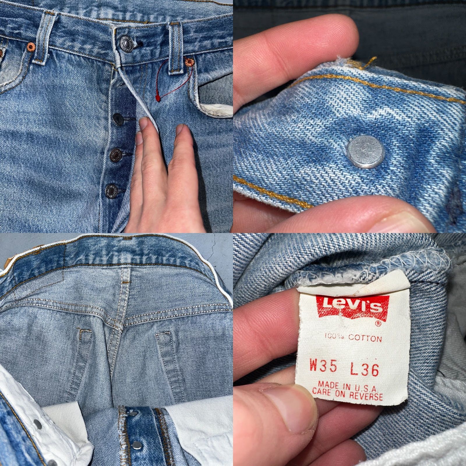 Levi's VINTAGE Levi's 501 Jeans Men's Straight Leg 35 Light Wash 90s USA Cotton Denim Classic Size US 35 - 8 Thumbnail