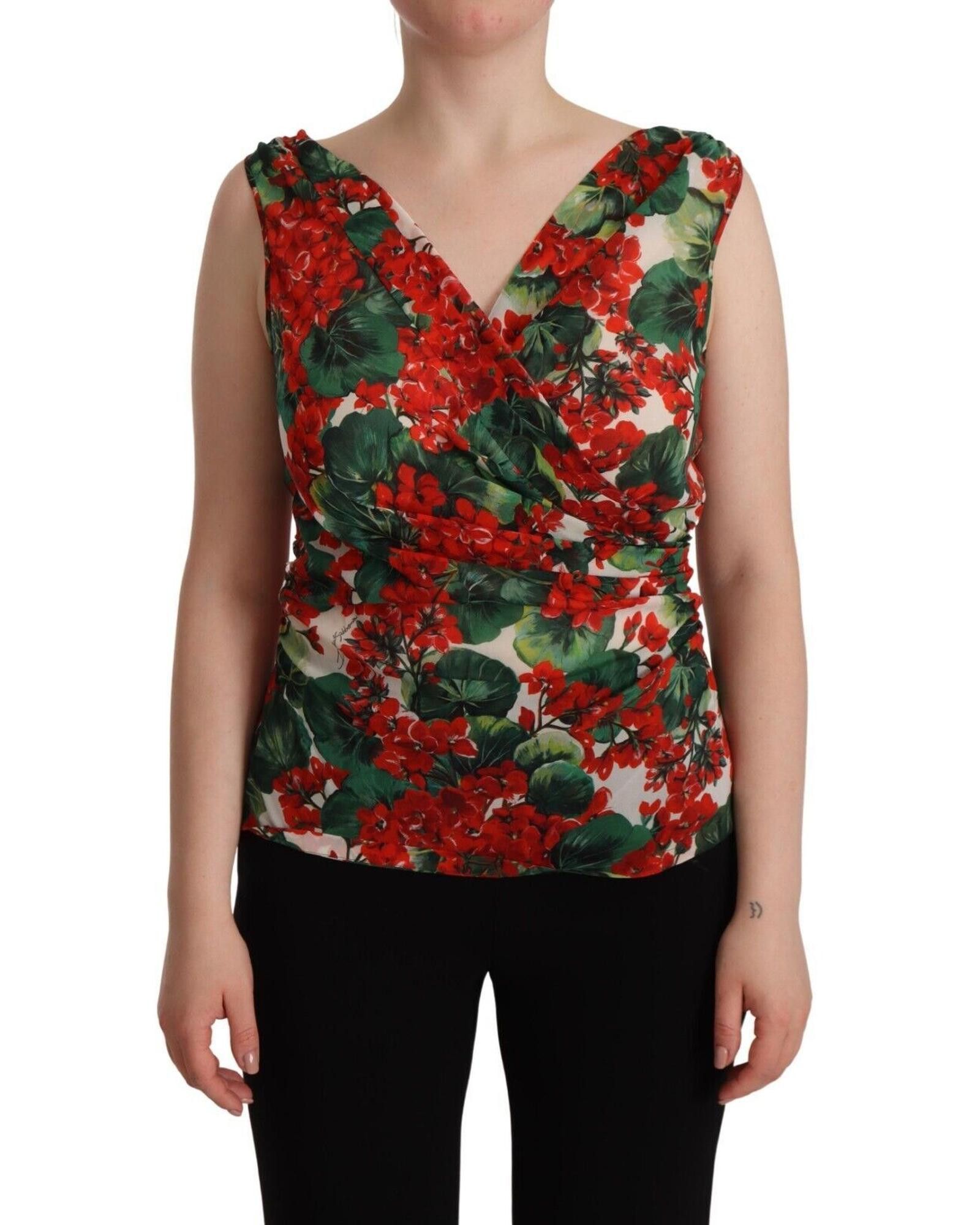 image of Dolce Gabbana Silk Sleeveless V-Neck Top, Women's (Size XL)