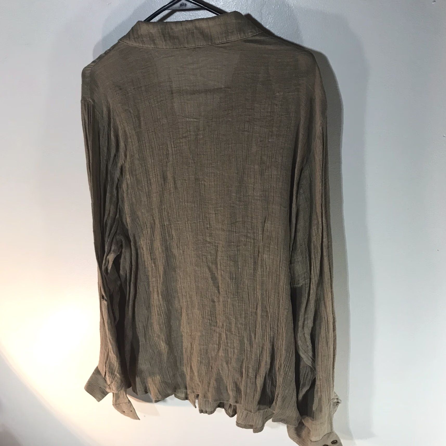 Vintage VINTAGE Notations Taupe Women's Button Up Shirt Long Sleeve Roll Tab Sheer Casual Workwear Size 3X Size XXL / US 16-18 / IT 52-54 - 4 Thumbnail