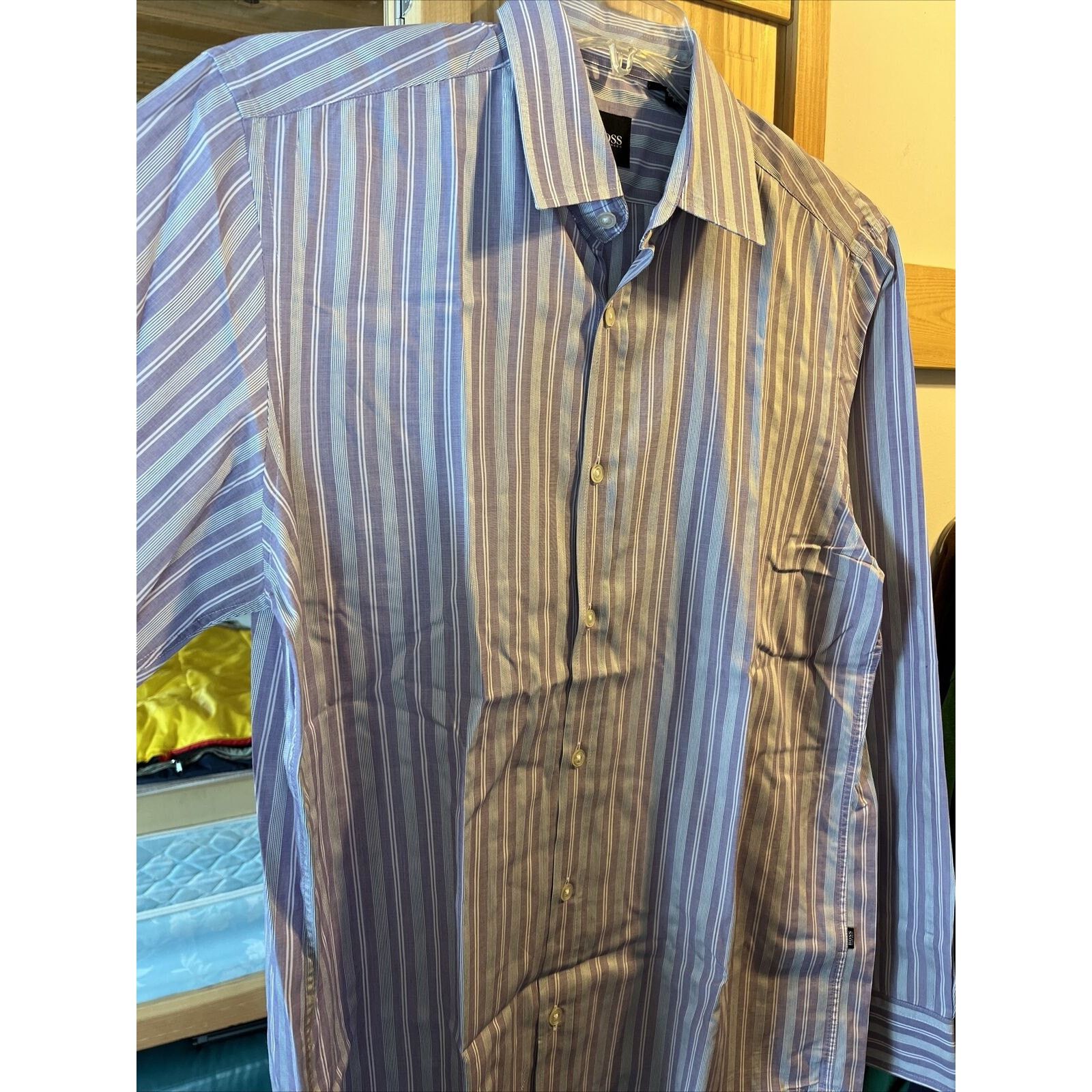 Hugo Boss Hugo Boss Men’s L Purple Striped LS Button Down Cotton Shirt Size US L / EU 52-54 / 3 - 3 Thumbnail