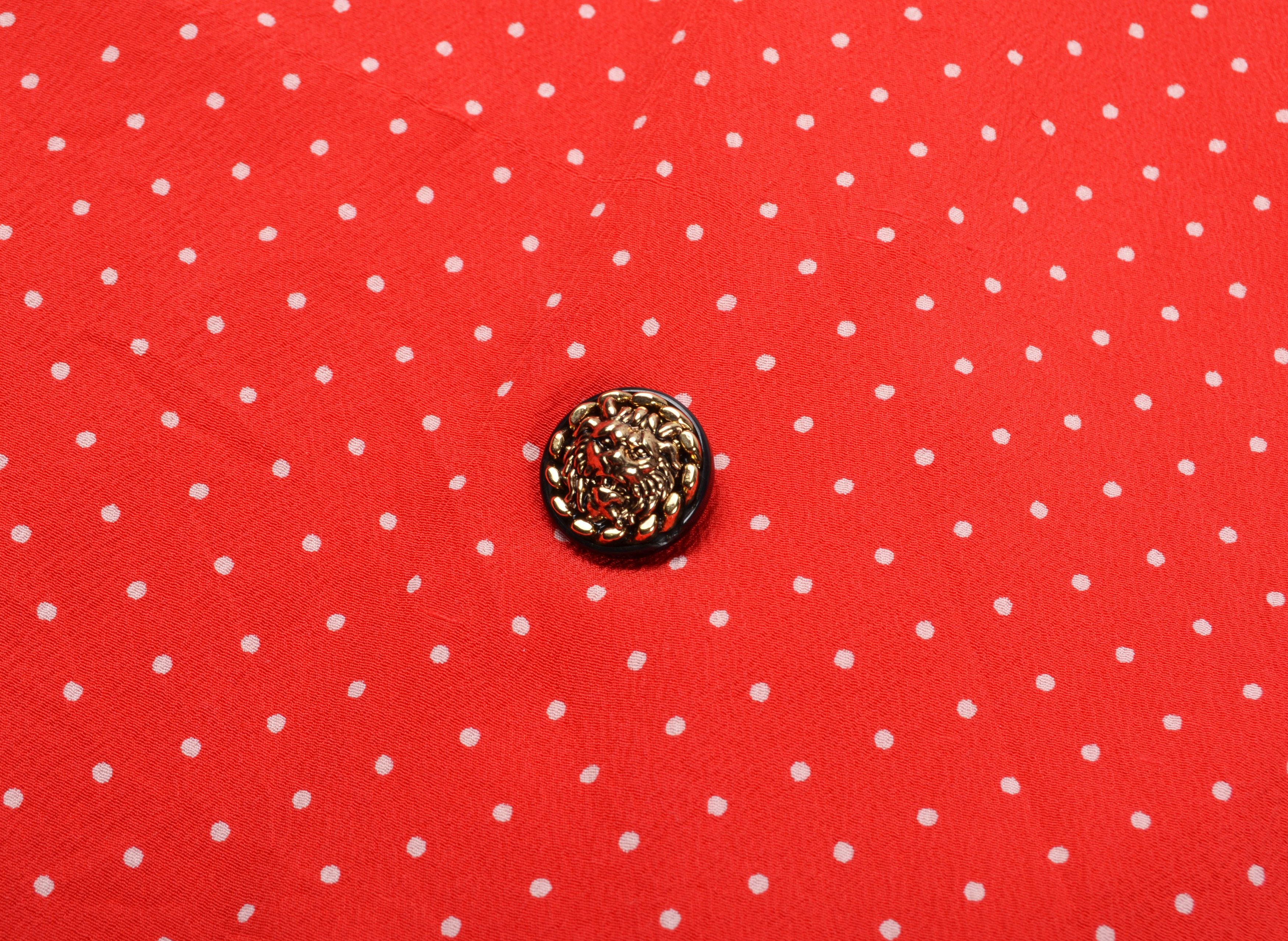 Akris Vintage Akris 80's Polka Dot Red Silk Lion Buttons Shirt Size M / US 6-8 / IT 42-44 - 7 Thumbnail