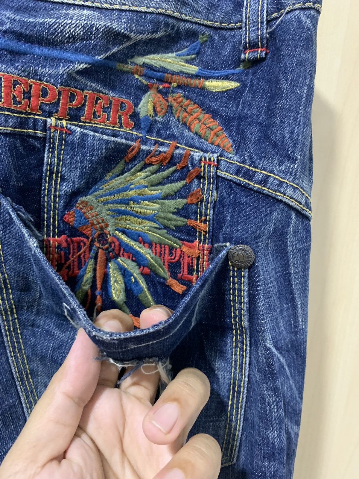 Japanese Brand Red Pepper denim pant red indian design distressed Size 31" - 8 Thumbnail