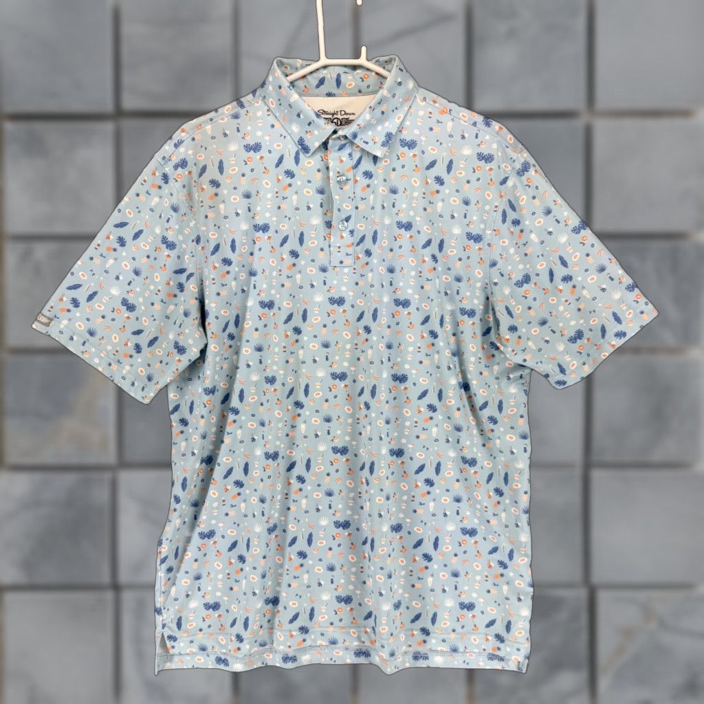 Vintage Straight Down Performance Polo Shirt Mens Large Blue Tropical Cocktail Pineapple Golf Polo Size US L / EU 52-54 / 3 - 1 Thumbnail
