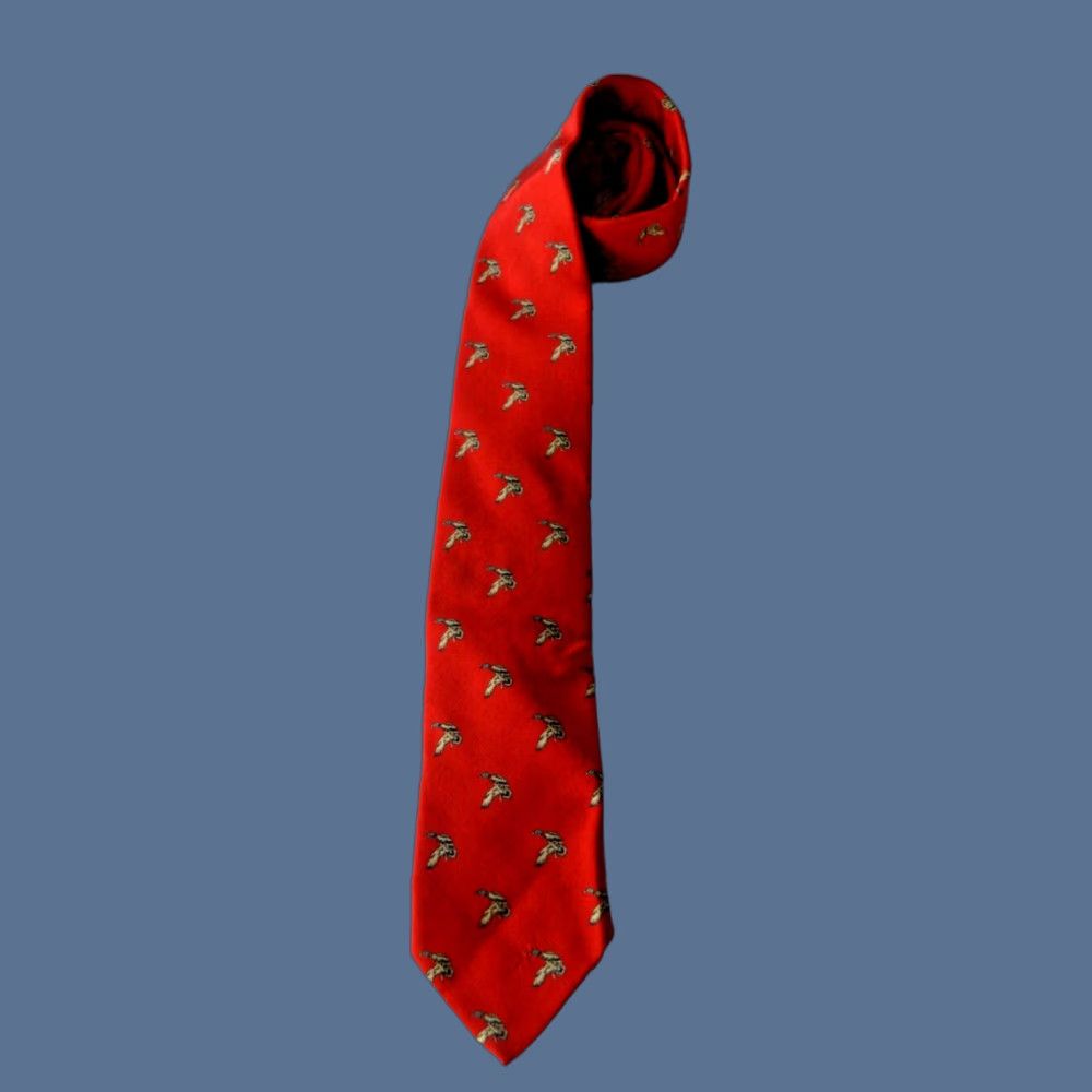 Robert Talbott VINTAGE Robert Talbott Renberg's Tie Silk-Wool Red Ducks Made USA Silk Blend 57"-60" Classic One Size Duck Theme Mens Tie Size ONE SIZE - 1 Thumbnail