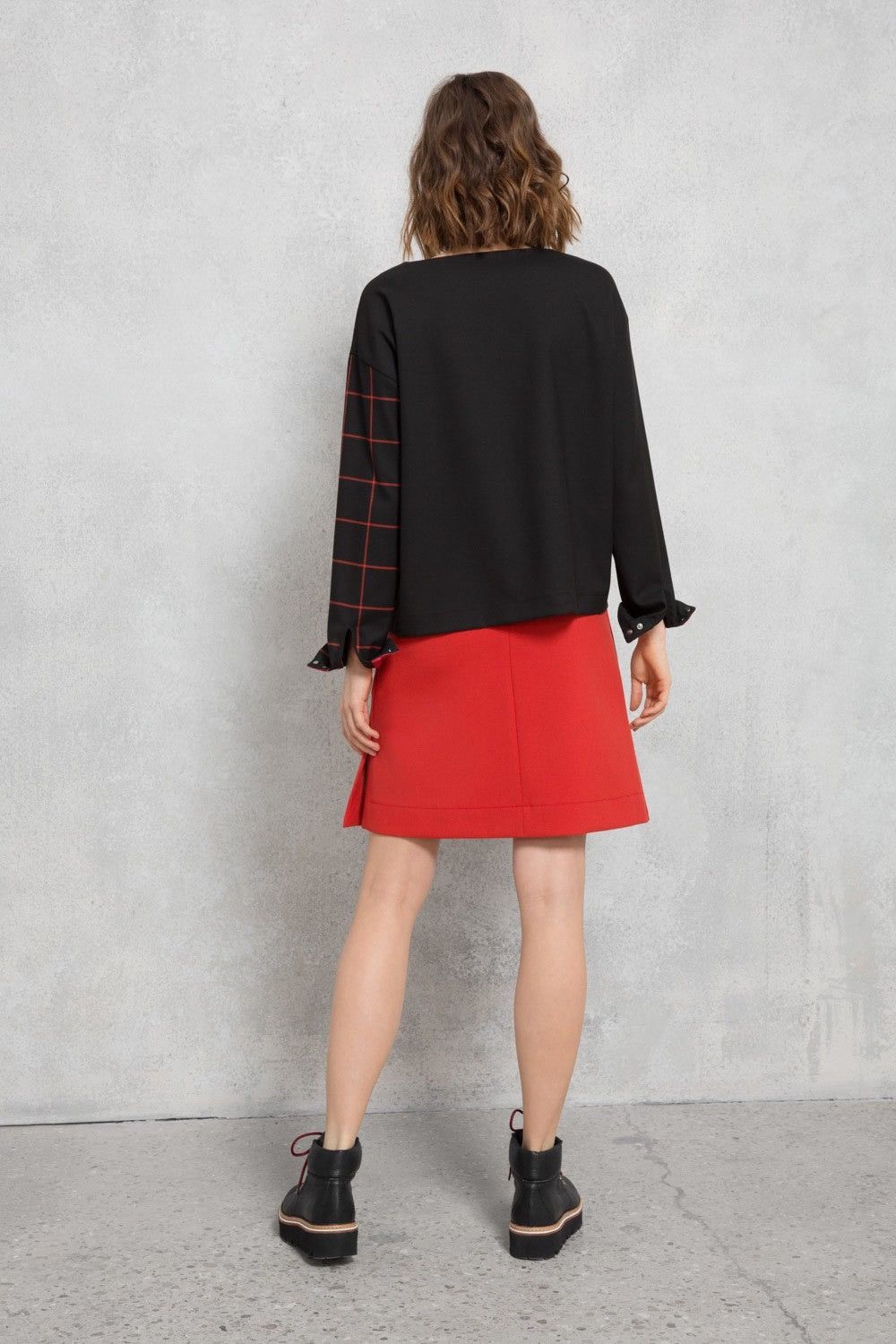 Cop Copine Cop Copine Black Knok Top with Red Checked Sleeve and Cuffs Size S / US 4 / IT 40 - 11 Thumbnail