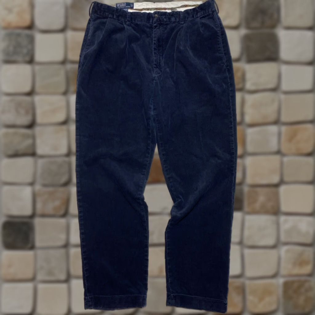 Polo Ralph Lauren Polo Ralph Lauren Men's Corduroy Hammond Pant Vintage 36x32 Navy Chino Pleated Straight Relaxed Size US M / EU 48-50 / 2 - 1 Thumbnail