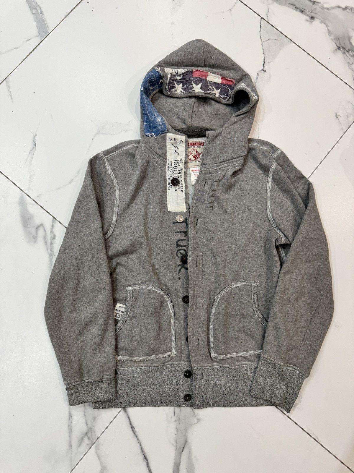 True Religion Vintage True Religion Hoodie Button up Big Logo Japan Y2K Size US L / EU 52-54 / 3 - 1 Thumbnail