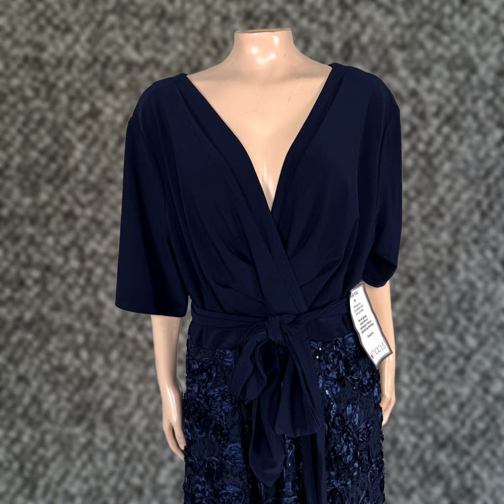 Alex Evenings Alex Evenings Dress Women's Plus 20W Knit Midi Navy Blue Sequin V-Neck 3/4 Sleeve Pullover Fit & Flare Casual Formal Size 3XL / US 20-22 - 1 Thumbnail