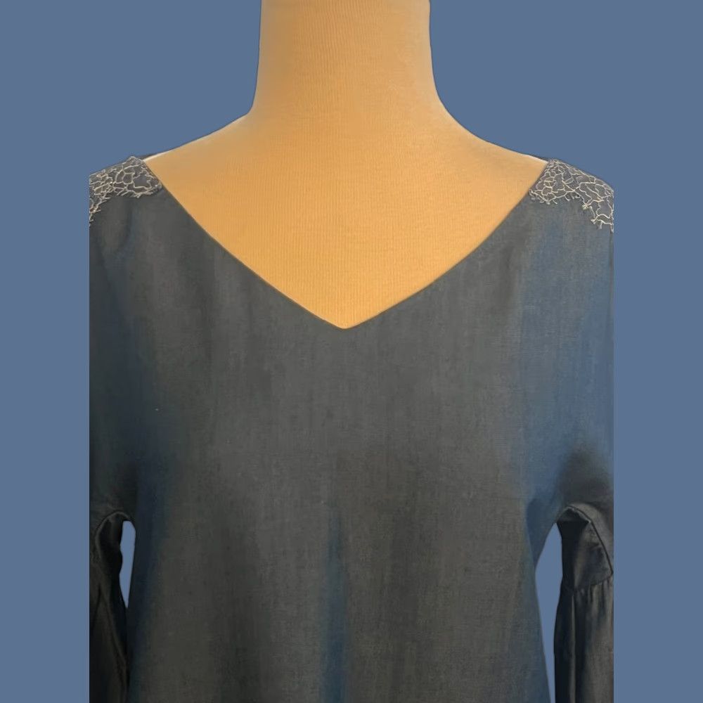 Massimo Dutti Massimo Dutti Blouse Shirt Tunic Linen Blue Balloon Sleeve V-Neck Size 4 Womens Size S / US 4 / IT 40 - 1 Thumbnail
