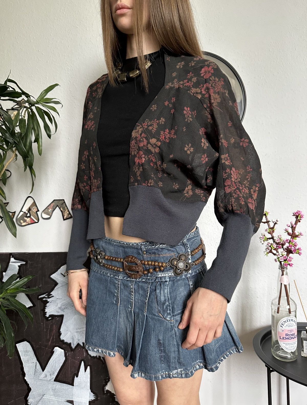Designer × Vintage Crea Concept Vintage Floral Merino Wool Bolero Cardigan Size XS / US 0-2 / IT 36-38 - 5 Thumbnail