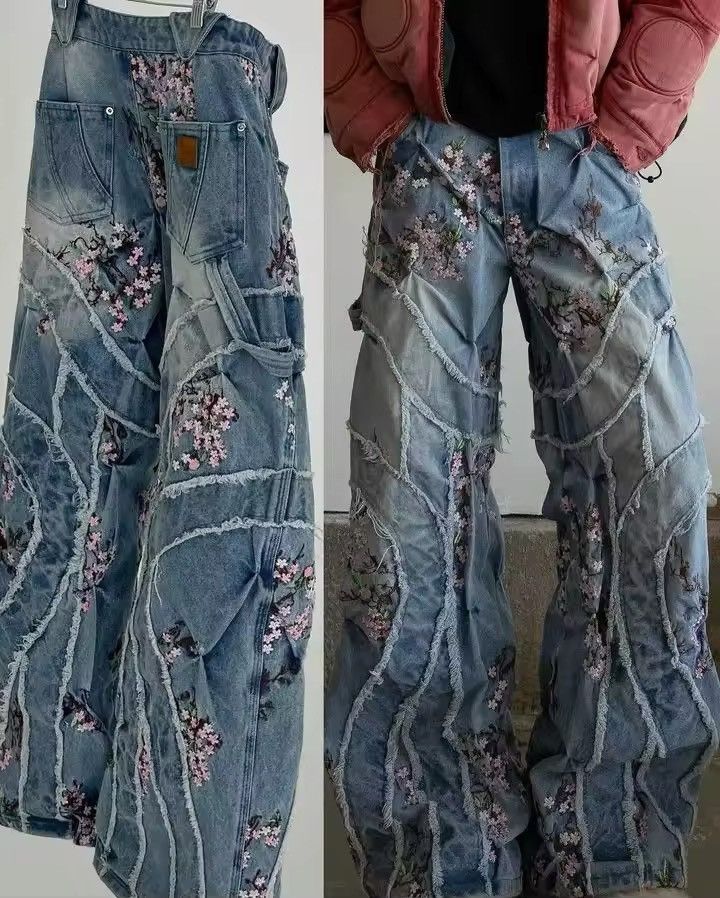 Japanese Brand Floral Denim Pant Size US 34 / EU 50 - 1 Thumbnail