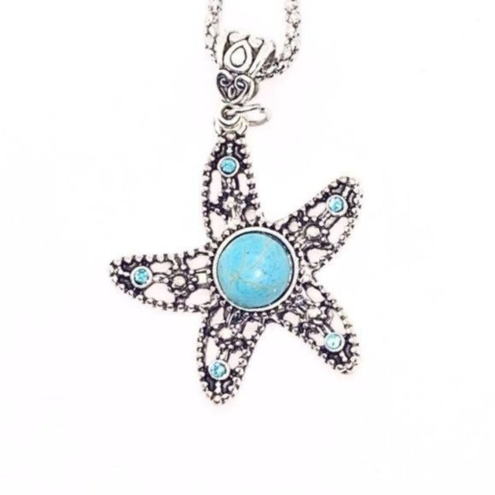 Handmade Silver-Tone Turquoise Starfish Necklace Size ONE SIZE - 4 Thumbnail
