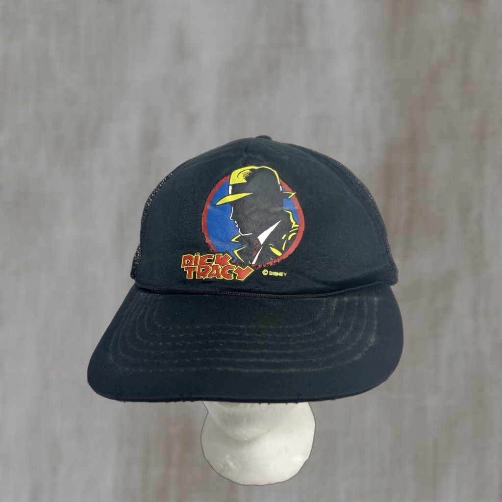 Disney VINTAGE Dick Tracy Trucker Hat Black SnapBack Adjustable Distressed Men One Size Disney Kapit? Size ONE SIZE - 1 Thumbnail