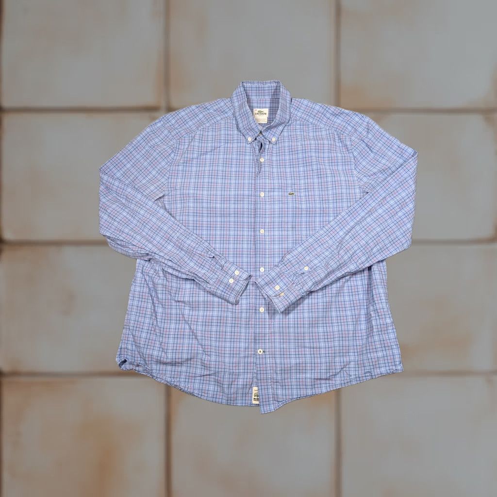 Lacoste Lacoste Shirt Mens 44 Blue Check Cotton Long Sleeve Button-Down Slim Fit Casual Size US XXL / EU 58 / 5 - 1 Thumbnail