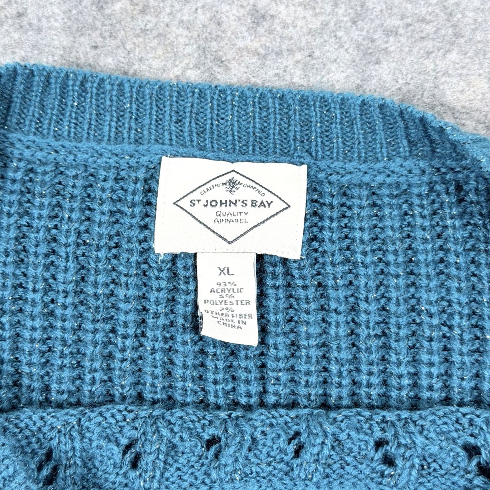 Vintage St. John's Bay Casual Knit Sweater Shirt Women's XL Teal Blue Long Sleeve Knit Pullover Casual Wear 90s Style Mens Womens Size XL / US 12-14 / IT 48-50 - 3 Thumbnail