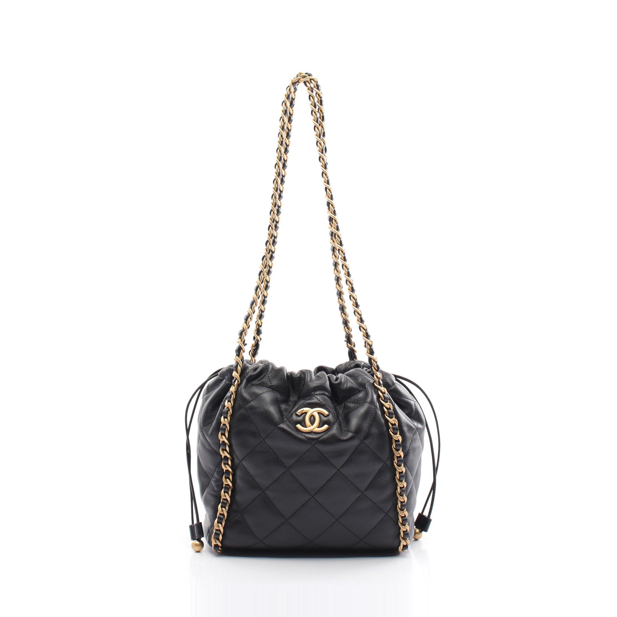 Chanel Chain Shoulder Bag Purse Leather Black Gold Hardware