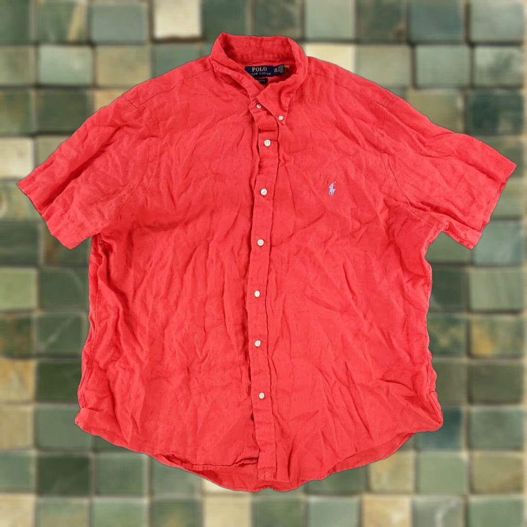 Polo Ralph Lauren Polo Ralph Lauren Shirt Mens XXL Red Linen Short Sleeve Button-Down Classic Fit Size US XXL / EU 58 / 5 - 1 Thumbnail