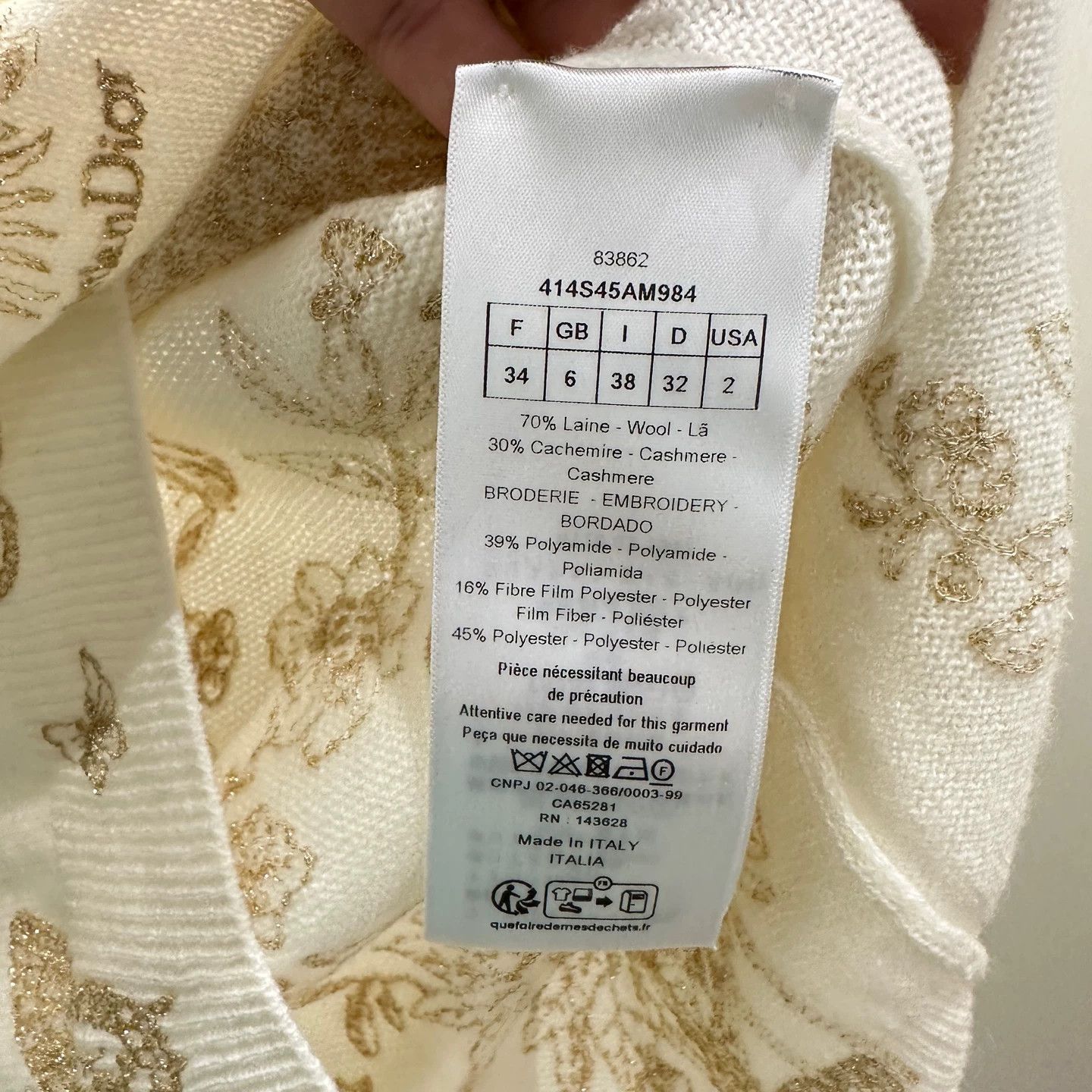 Christian Dior Monsieur Christian Dior mar563 Embroidered Butterfly Gold Wool 34 Size XS / US 0-2 / IT 36-38 - 4 Thumbnail