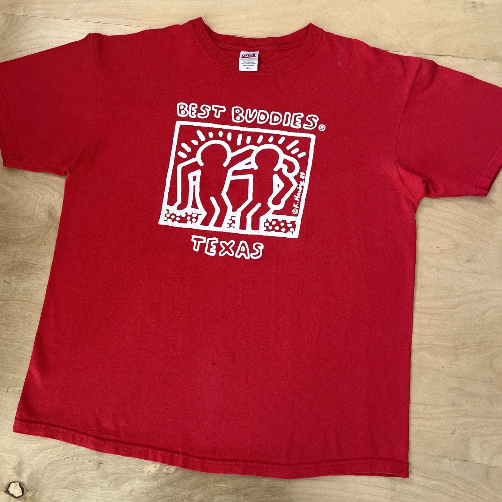 Anvil VINTAGE Keith Haring Shirt XL Red Texas Y2K Art Streetwear New York Best Buddies Shirt Mens X-Large Red 90s Cartoon USA Aerosmith Logo Graphic Print Size US XL / EU 56 / 4 - 8 Thumbnail