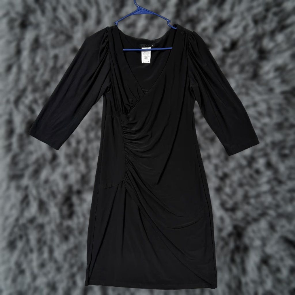 Vintage Tiana B Dress Small Corporate Chic Sheath Cocktail Little Black Dress 3/4 Sleeve V-Neck Pullover Women Size S / US 4 / IT 40 - 1 Thumbnail