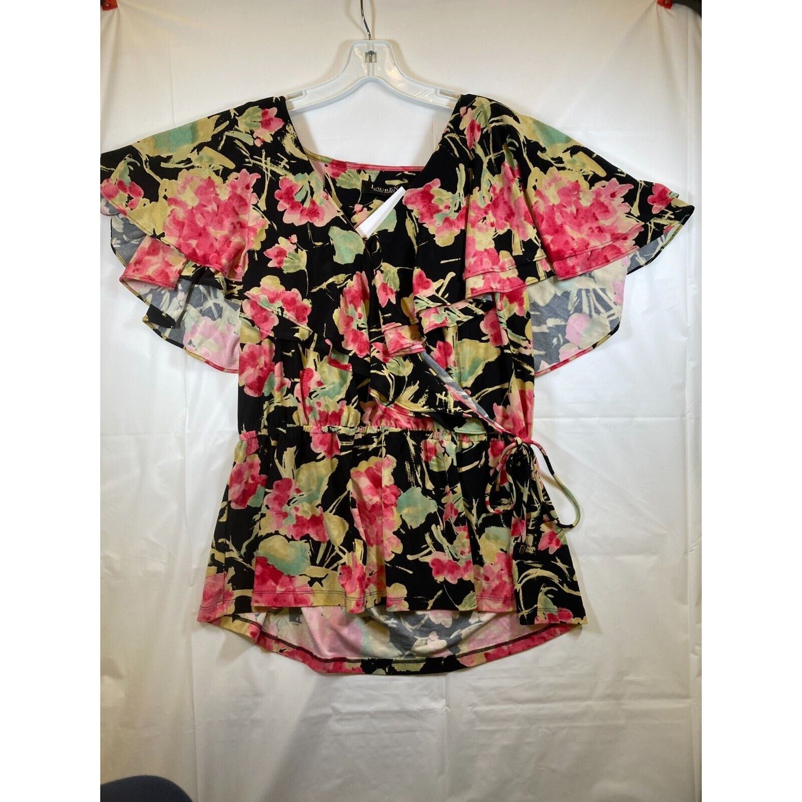 Lauren Ralph Lauren RALPH LAUREN Women’s Black Floral Sleeve Blouse Large Size L / US 10 / IT 46 - 2 Thumbnail