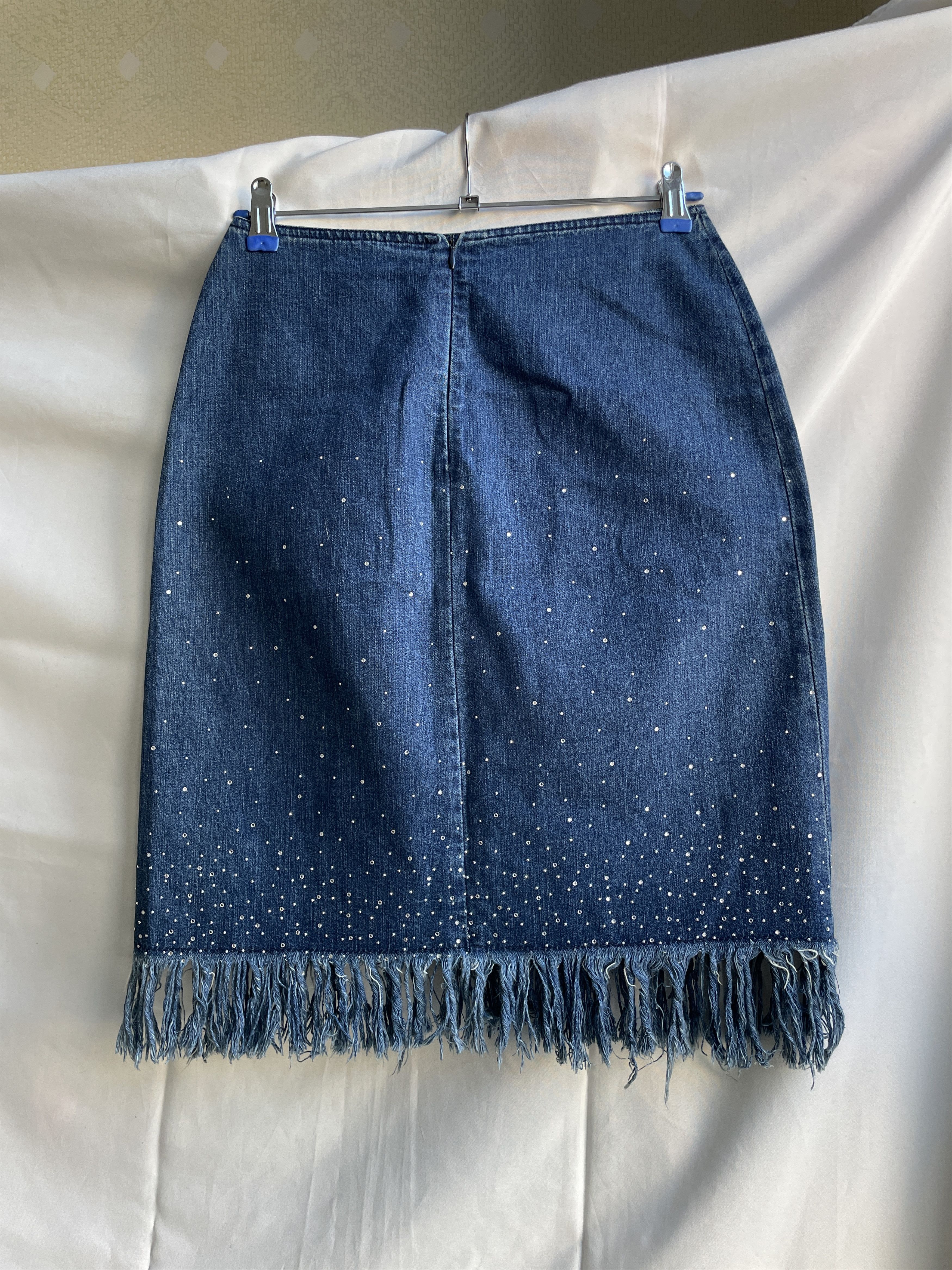 Fendi Fendi Vintage 00s Rhinestone Fringe Denim Midi Skirt Size 28 Size 28" / US 6 / IT 42 - 2 Thumbnail