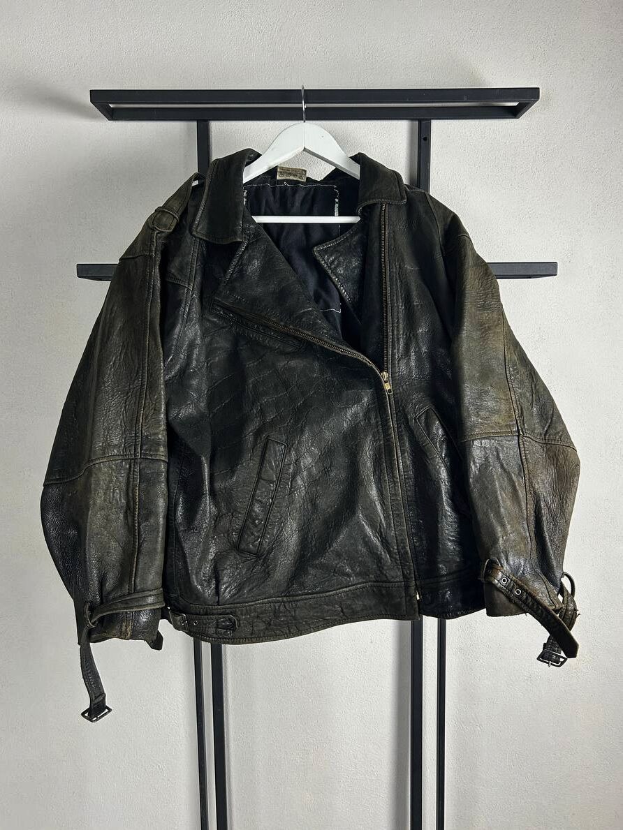 Japanese Brand Washed Japanes Cropped Boxy Leather Jacket Asymmetrical ZIP Size US L / EU 52-54 / 3 - 1 Thumbnail