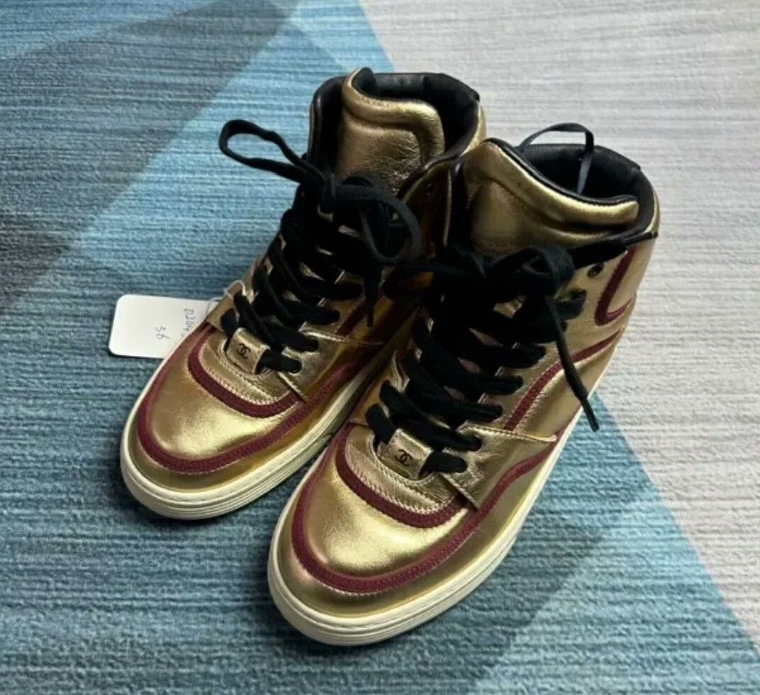 Chanel Chanel Gold Letter High-Top Sneakers Size US 5 / IT 35 - 1 Thumbnail