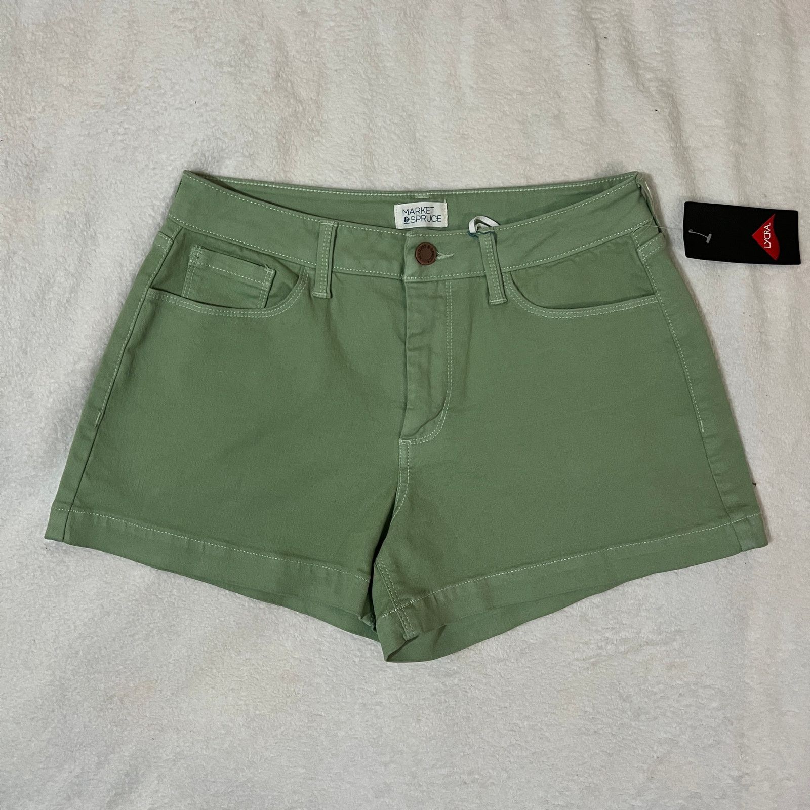 Other Light Green Lycra Stretchy 5 Pocket Mid Rise Shorts Size 28" / US 6 / IT 42 - 11 Thumbnail