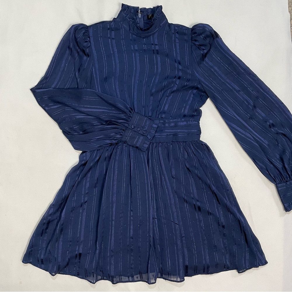 Other AQUA Mock Neck Semi Sheer Blue Dress Size M Size M / US 6-8 / IT 42-44 - 5 Thumbnail