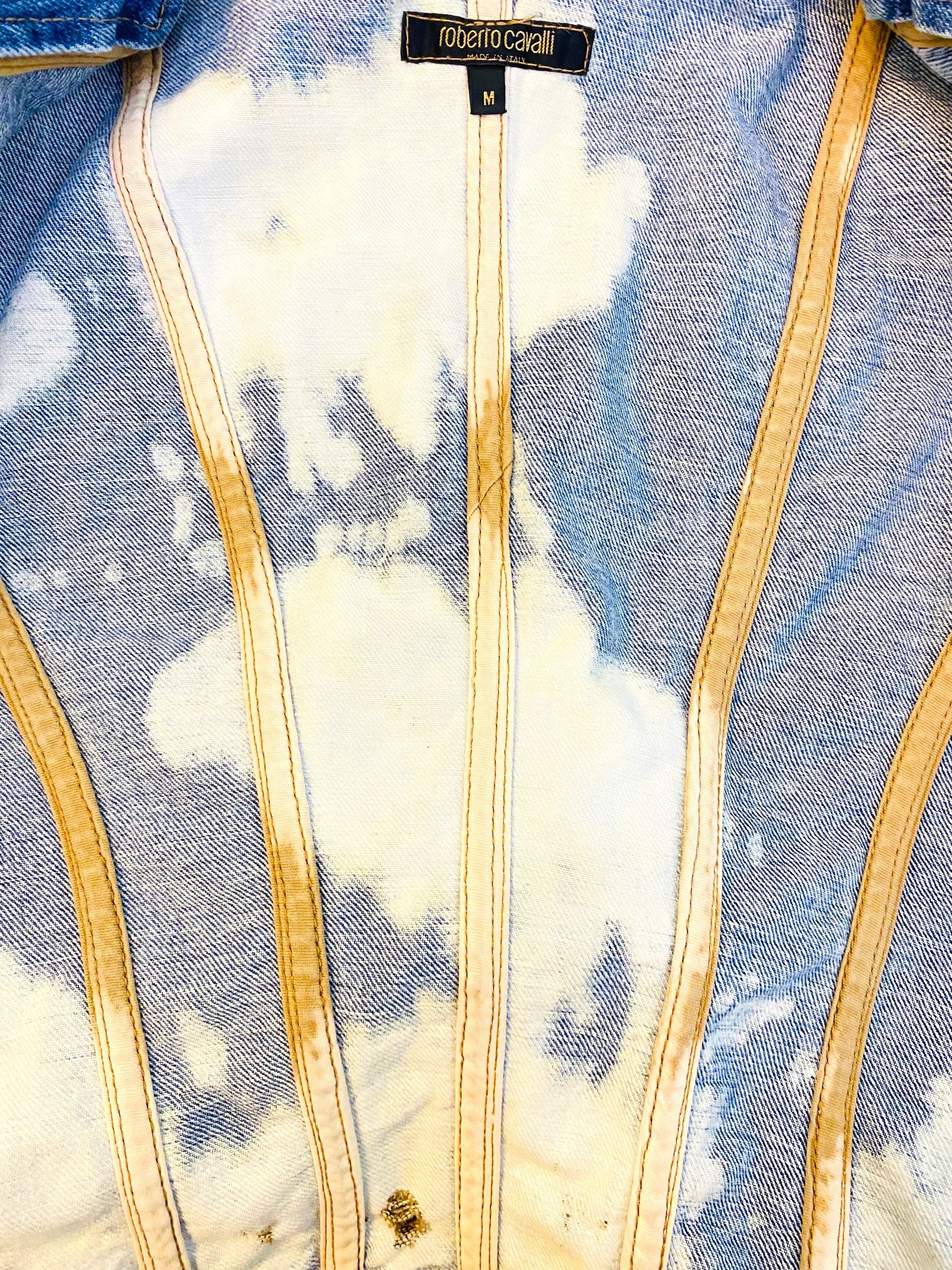Roberto Cavalli Roberto Cavalli Acid Wash Tie Dye Denim Cow Statement Jacket Size S / US 4 / IT 40 - 4 Thumbnail