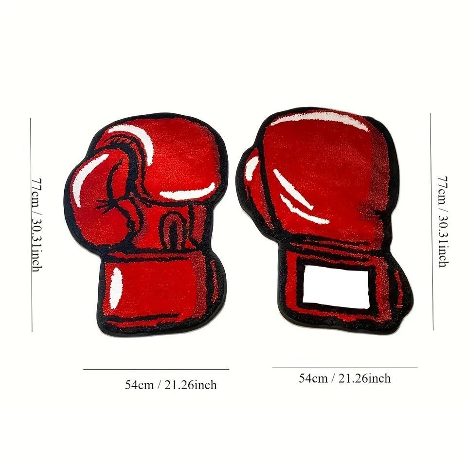 Handmade Two Red Boxing Gloves Tufted Fluffy Rug Carpet Size ONE SIZE - 4 Thumbnail