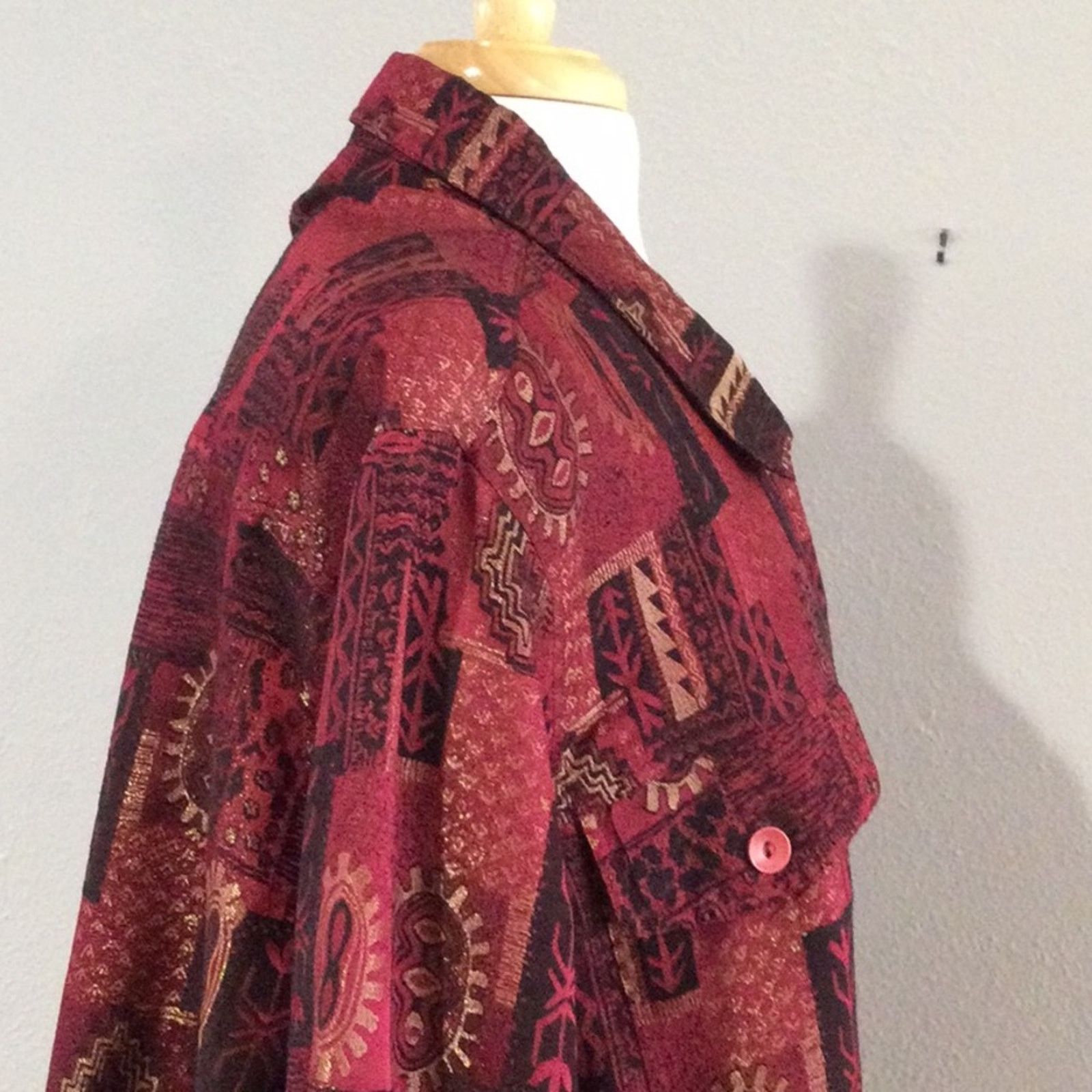 Other Ulla Popken Red w/Gold Metallic Relaxed Fit Shacket 24/26 Size 4XL / US 24-26 - 8 Thumbnail
