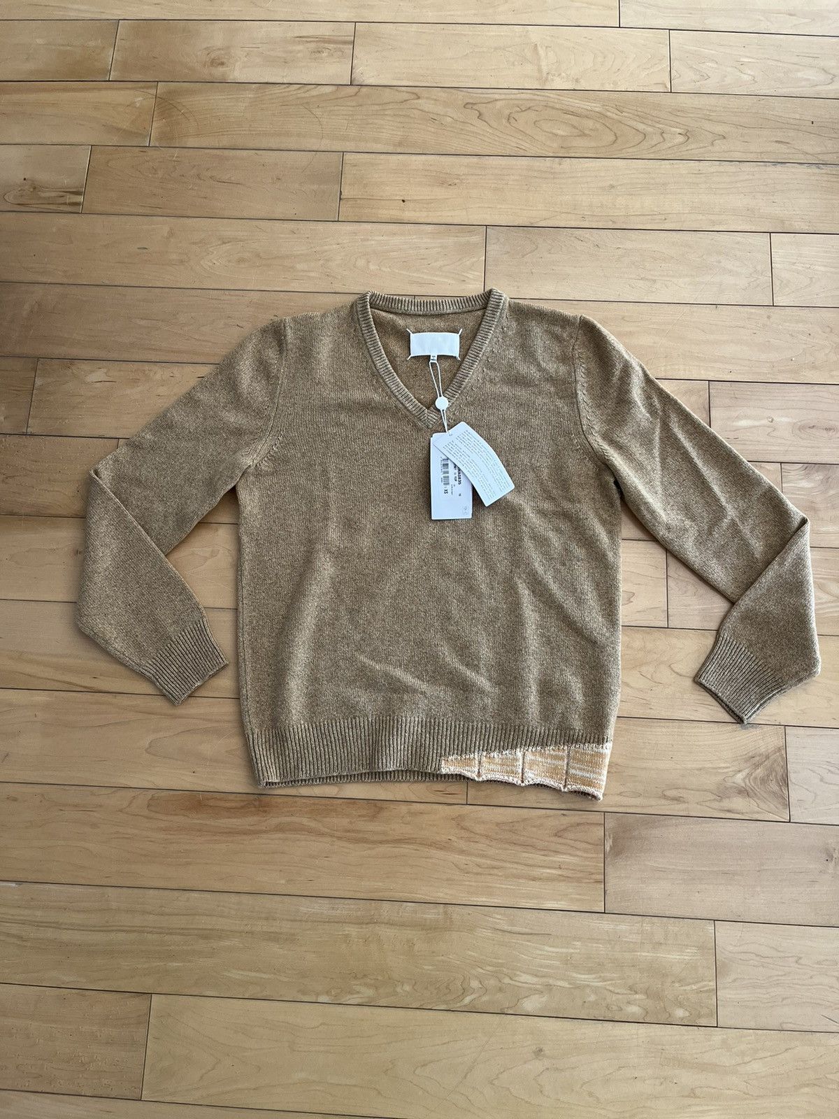 image of NWT - Maison Margiela Hybrid Knit V-Neck Sweater in Brown, Men's (Size XS)