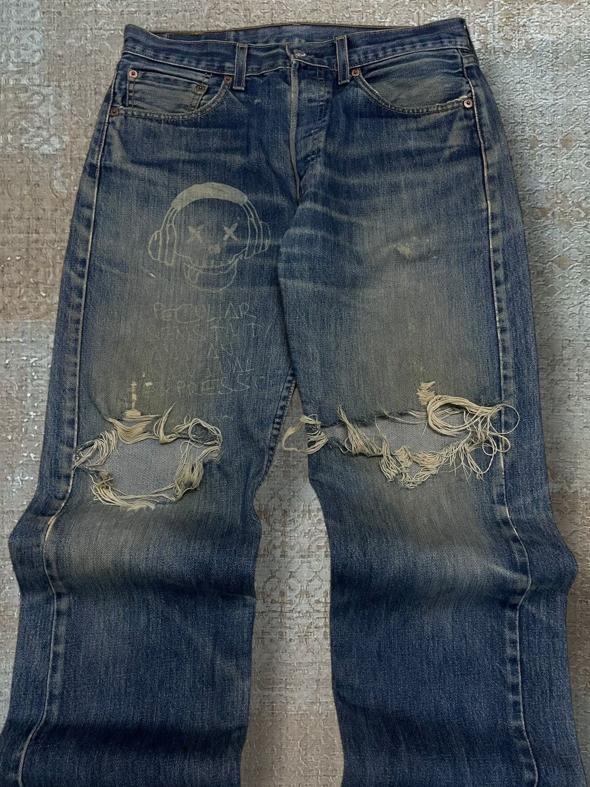 Levi's Vintage Clothing Vintage 1990s Designer Levis 501 Skull Distressed Denim Size US 31 - 6 Thumbnail