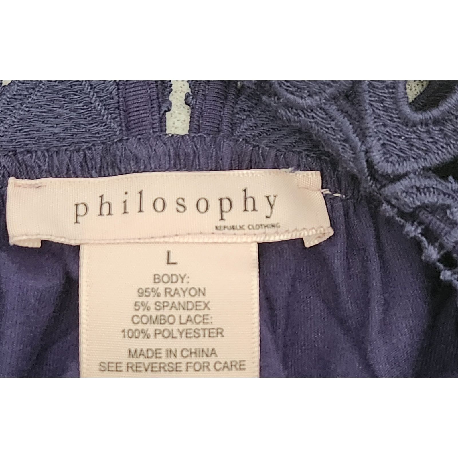 Other Philosophy Blue Crochet/Lace Round Neck Top Large Pleated Size L / US 10 / IT 46 - 5 Thumbnail