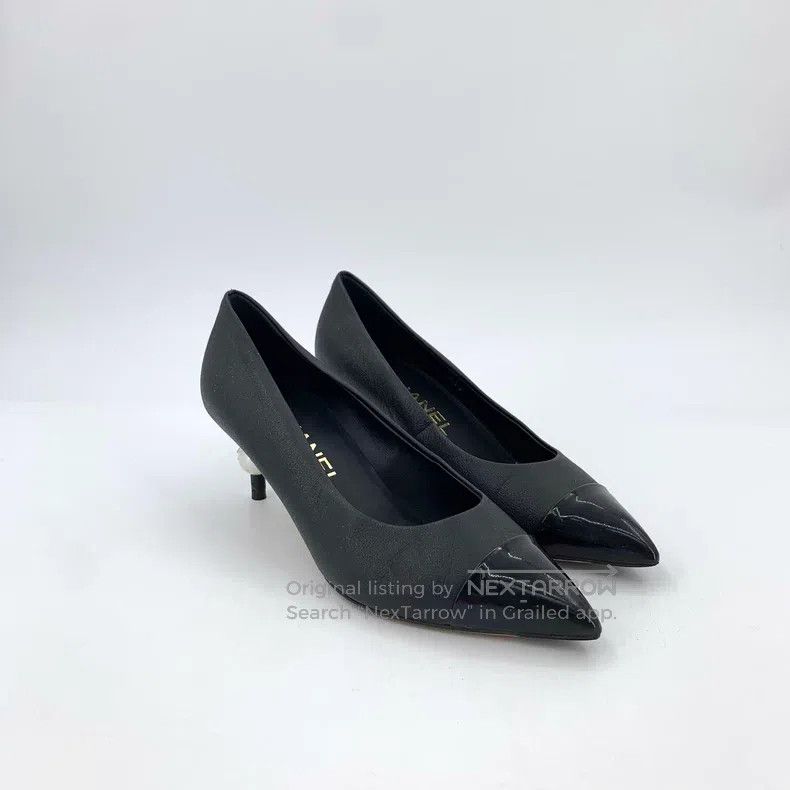 Chanel Chanel Black pointed toe thin heel pearl-decorated high he Size US 4 / IT 34 - 2 Thumbnail