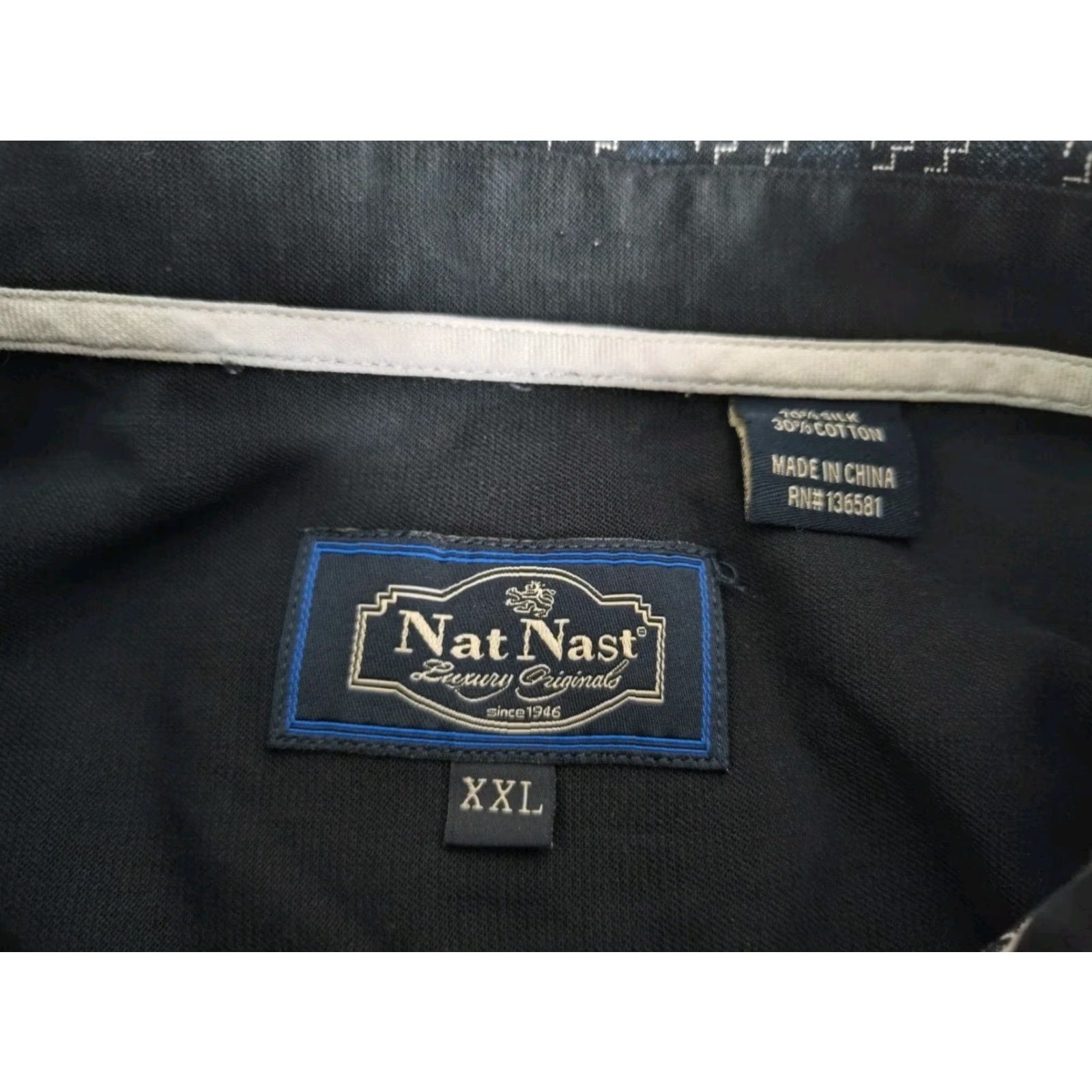 Nat Nast Nat Nast Button-Up Shirt Mens 2XL Blue Geometric Silk Blend Short Sleeve Casual Nautical Size US XXL / EU 58 / 5 - 6 Thumbnail
