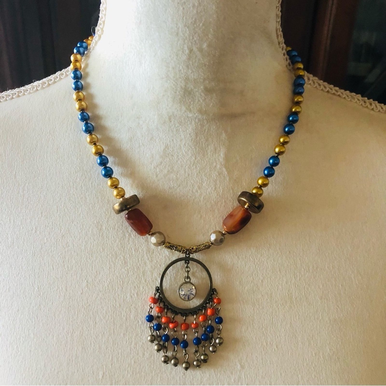 Handmade Handcrafted repurpose glass bead fringe Pearl necklace Size ONE SIZE - 2 Thumbnail