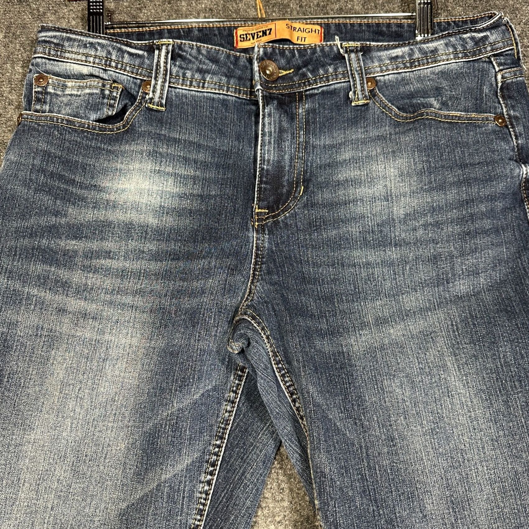 Vintage Seven7 Jeans Mens 34 Cotton Stretch Straight Leg Medium Wash Zip Pockets Logo Size US 34 / EU 50 - 3 Thumbnail