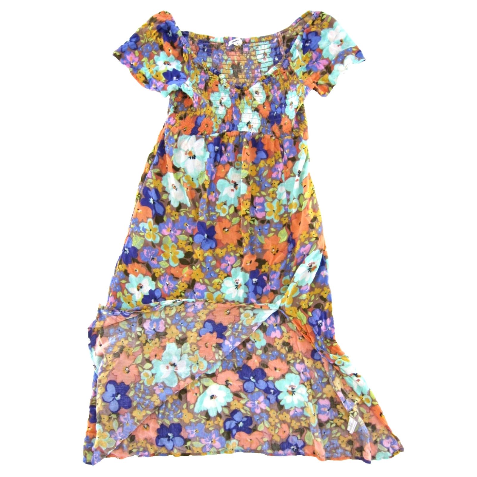 O'Neill O'NEILL Floral Rayon Off Shoulder Short Sleeve Midi Dress M Purple Shirt Dress Women Size 32" / US 10 / IT 46 - 5 Thumbnail