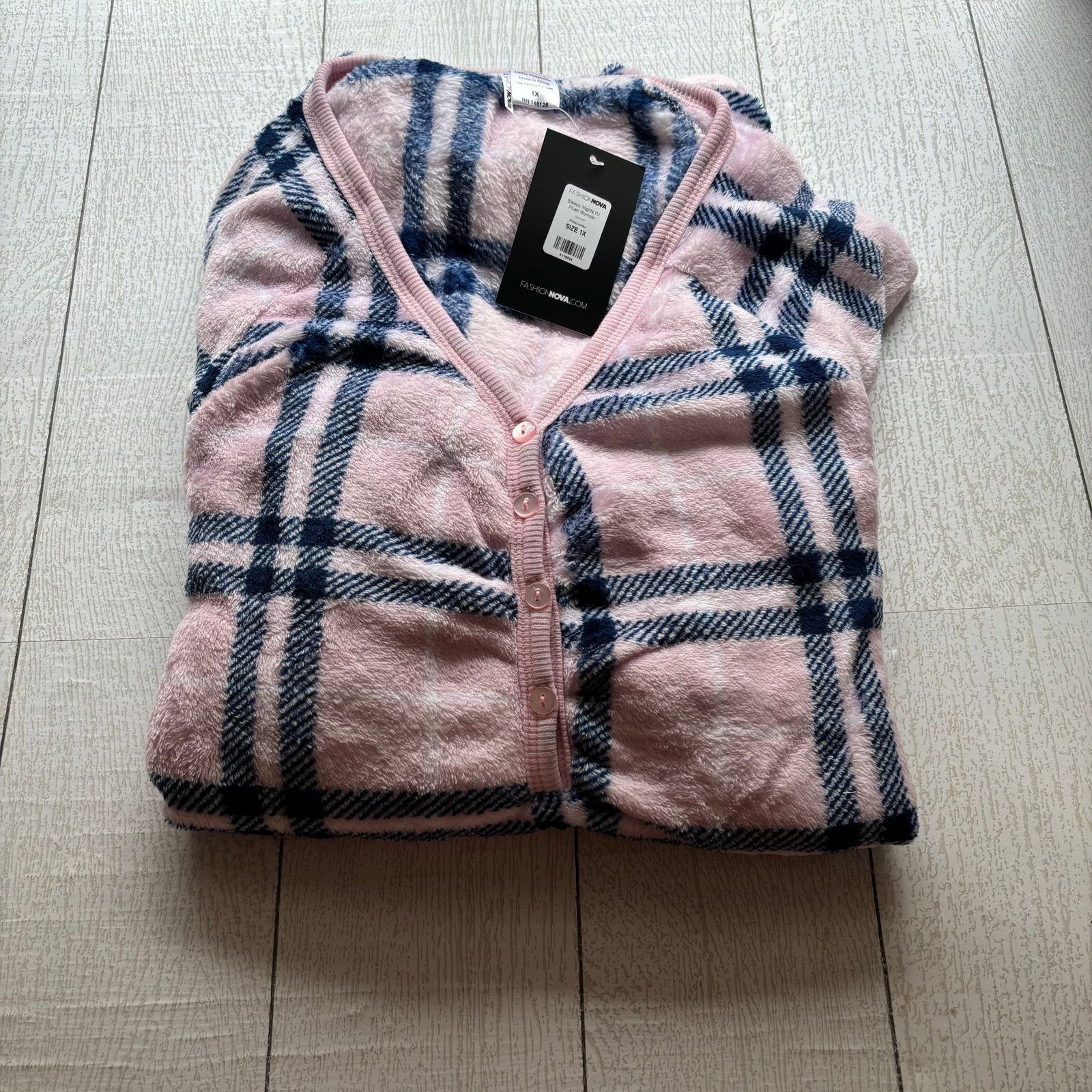 Fashion Nova Fashion Nova Pink Plaid Plush PJ Romper Size 1X NWT Size ONE SIZE - 1 Thumbnail
