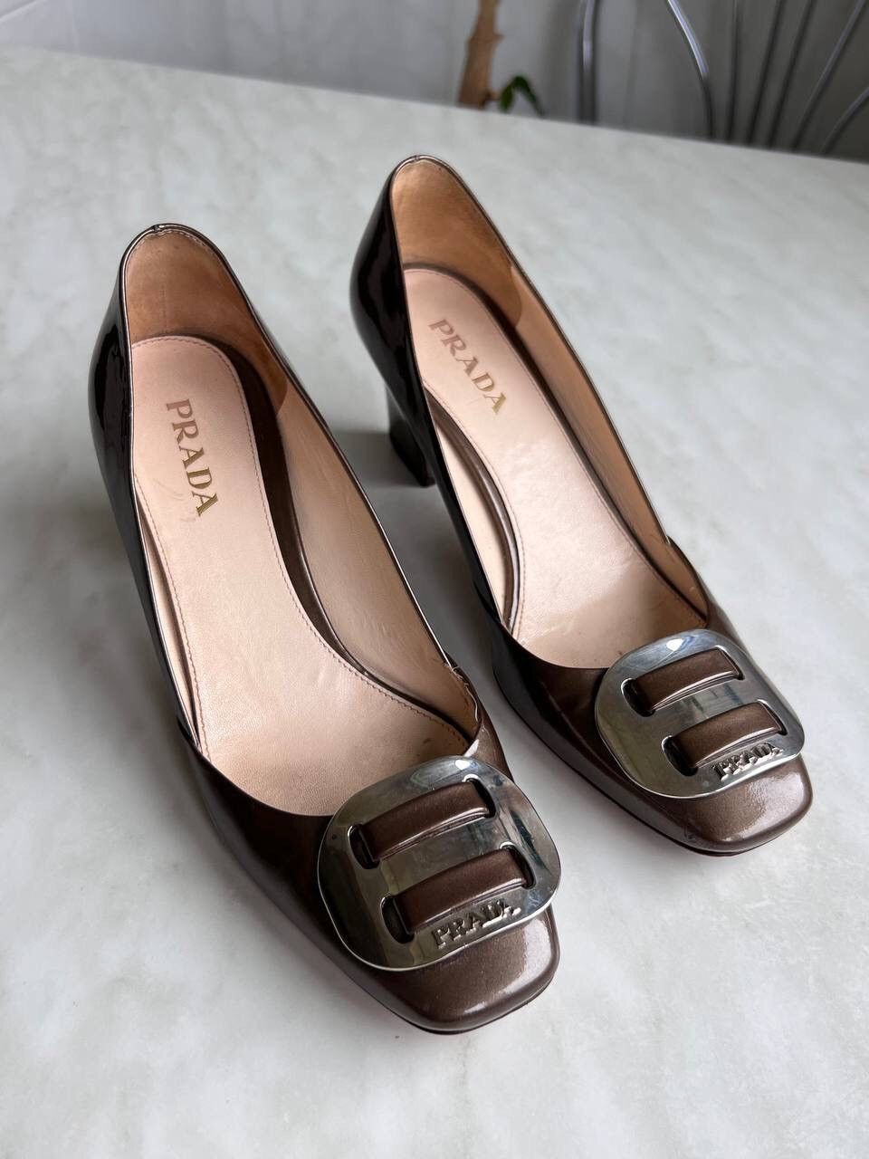 Prada Prada High Heels Shoes Metal Logo 00s Prada Italy Leather Size US 7 / IT 37 - 2 Thumbnail