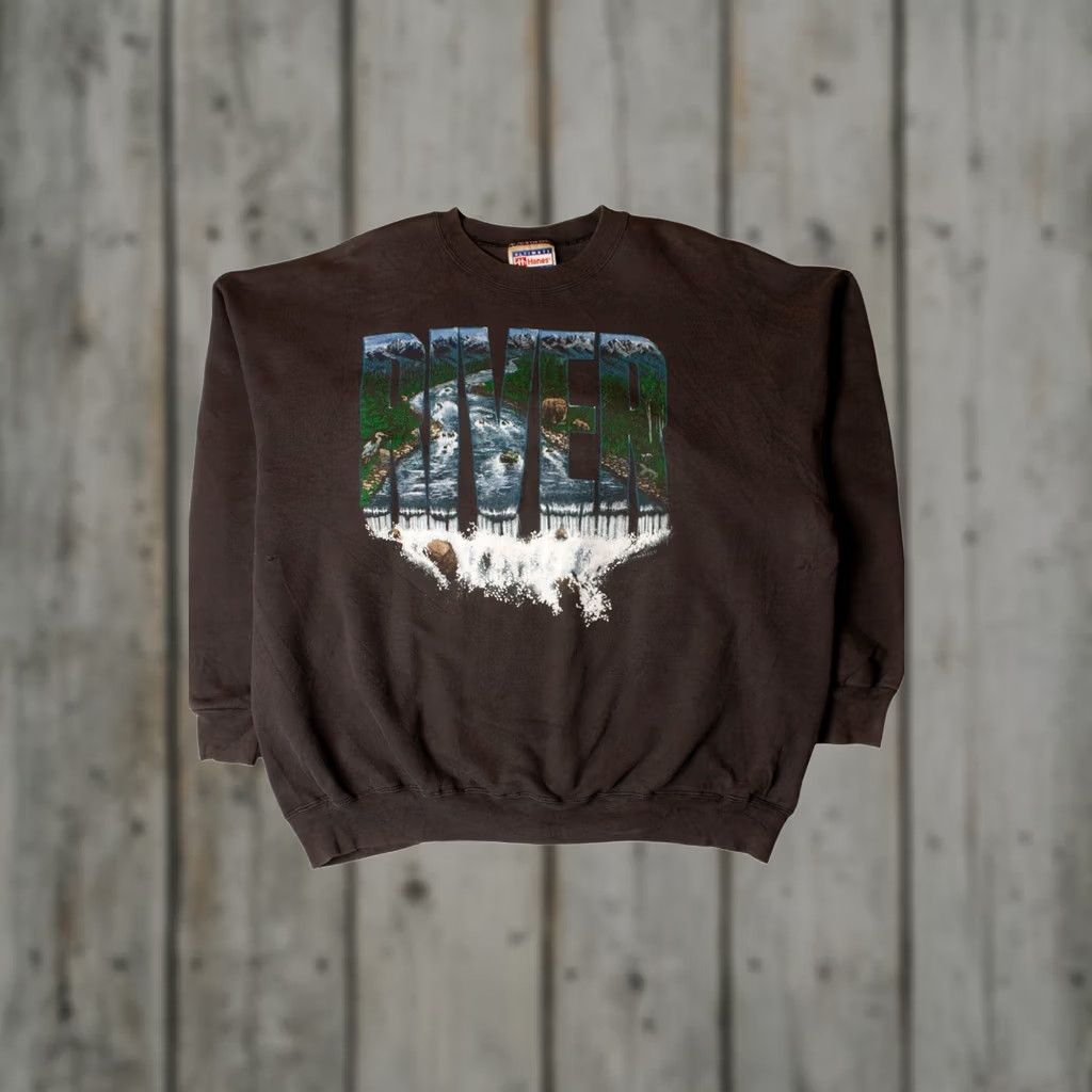 Hanes VINTAGE River Sweatshirt Hanes Black X-Large 1990s Polyester Cotton Mens Size US XL / EU 56 / 4 - 1 Thumbnail