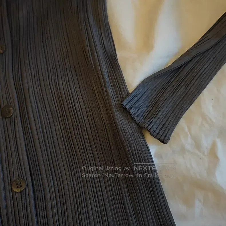 Issey Miyake Issey Miyake Ruffle Dark Gray Long Sleeve Cardigan Size L / US 10 / IT 46 - 2 Thumbnail