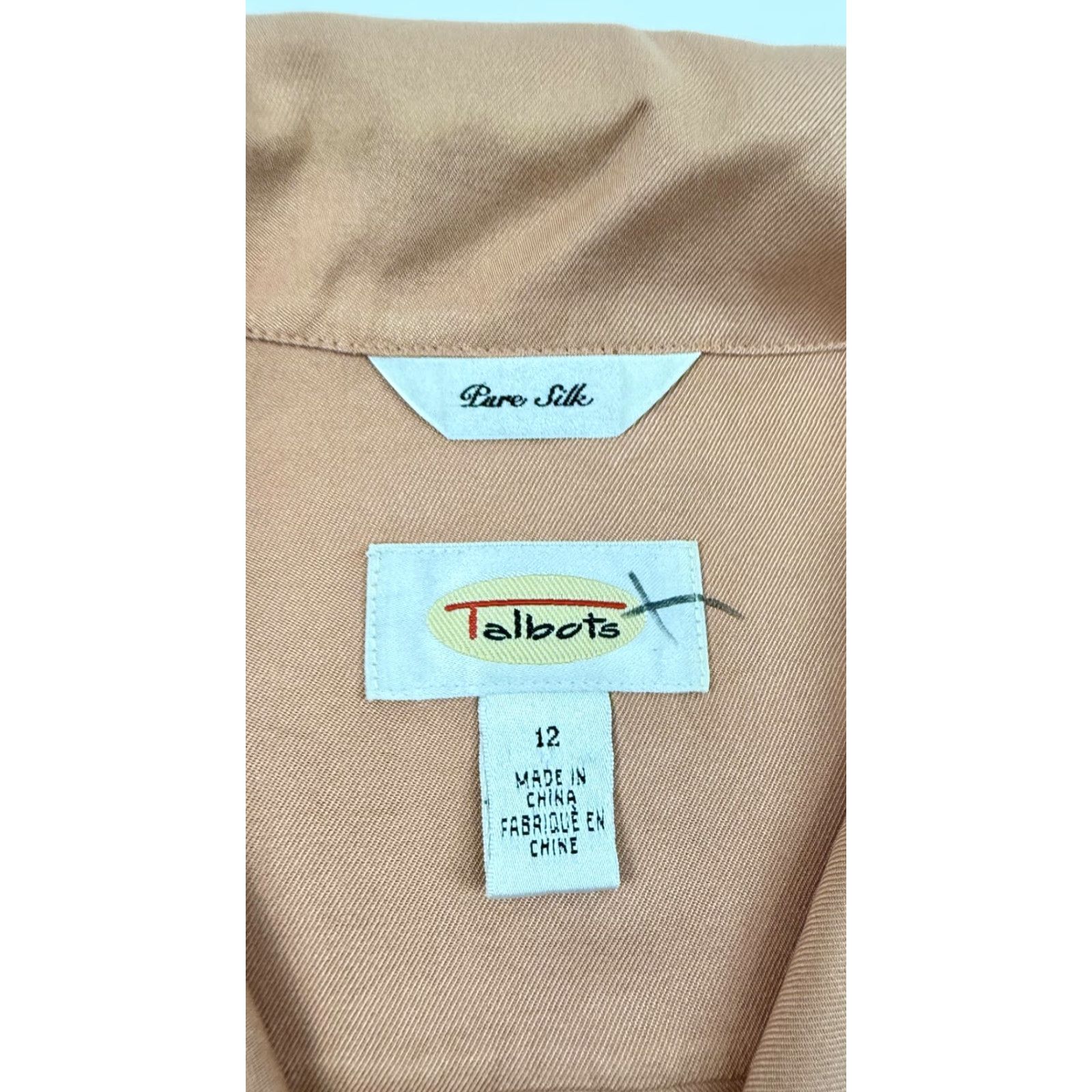 Talbots Talbots Shirt Womens 12 Tan Pure Silk Short Sleeve Button Front Camp Blouse Size XL / US 12-14 / IT 48-50 - 4 Thumbnail