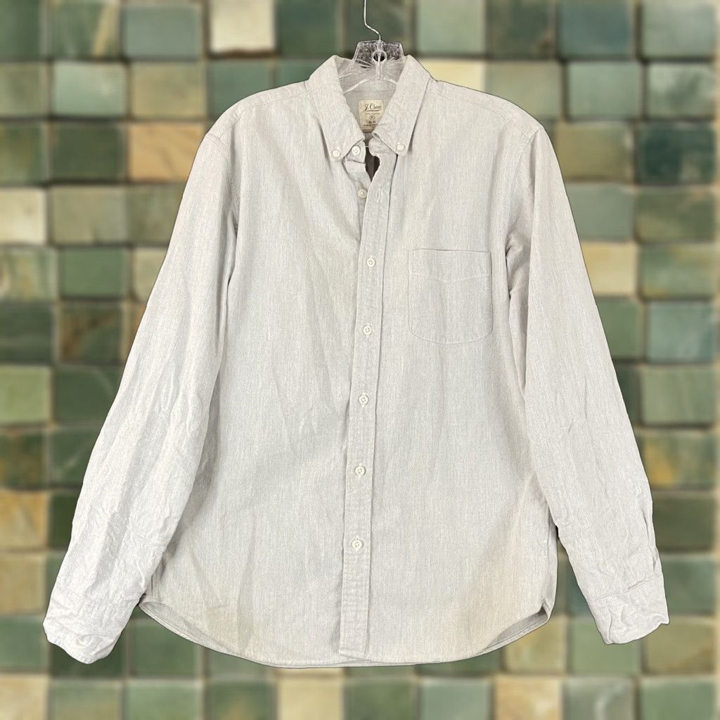 J.Crew VINTAGE J.CREW Men’s Long Sleeve Button-Up Shirt Cotton White Gray M Mens Size US M / EU 48-50 / 2 - 1 Thumbnail