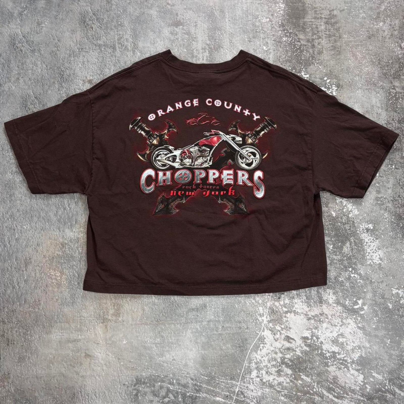 Y2K Brown Orange County Choppers T Shirt! Biker Cropped XL