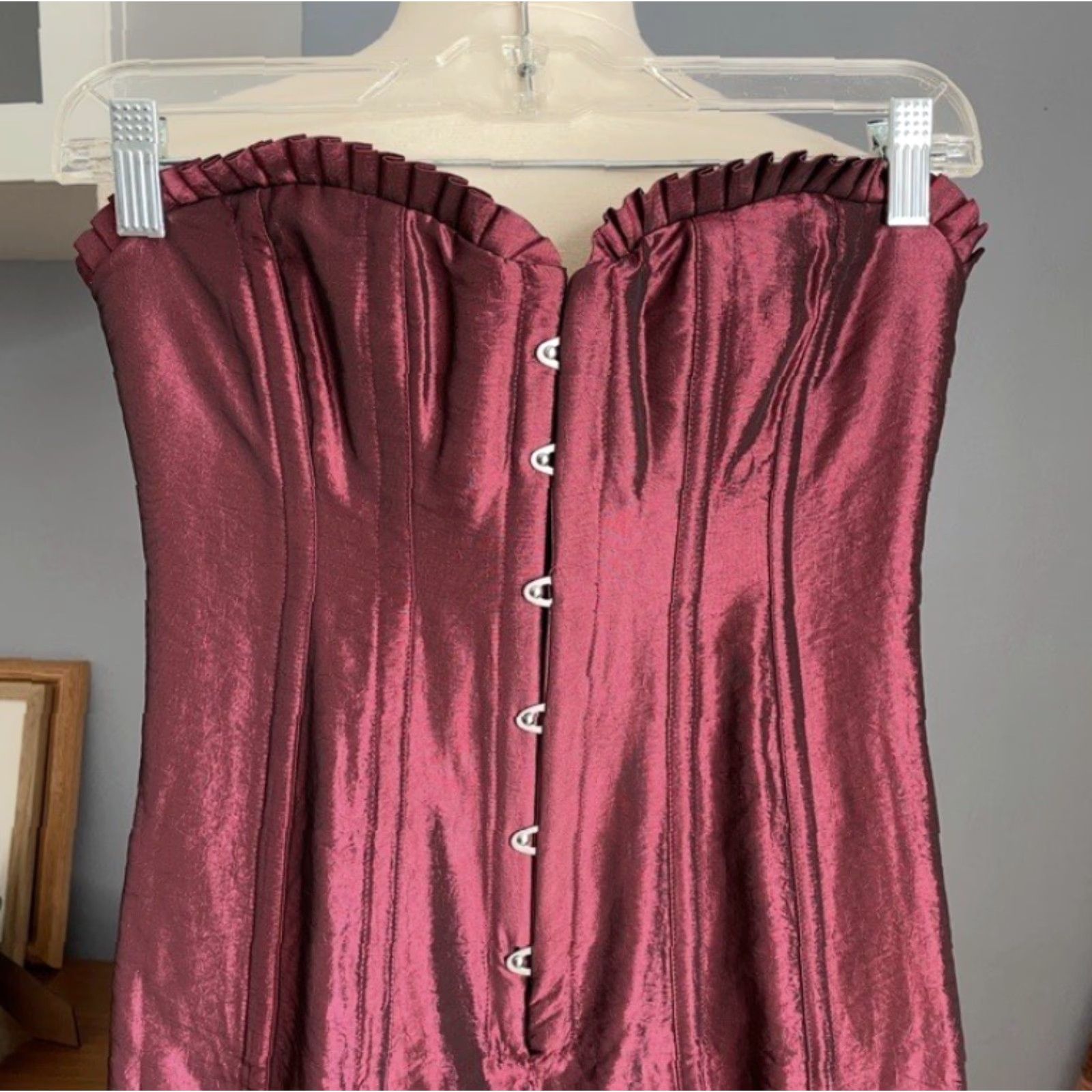Vintage SEDUZIONI DIAMONDS Dress Strapless Corset Back Lace-up Burgundy 2 Sleeveless Women's Bodycon Fall 2007 Short Size XS / US 0-2 / IT 36-38 - 3 Thumbnail