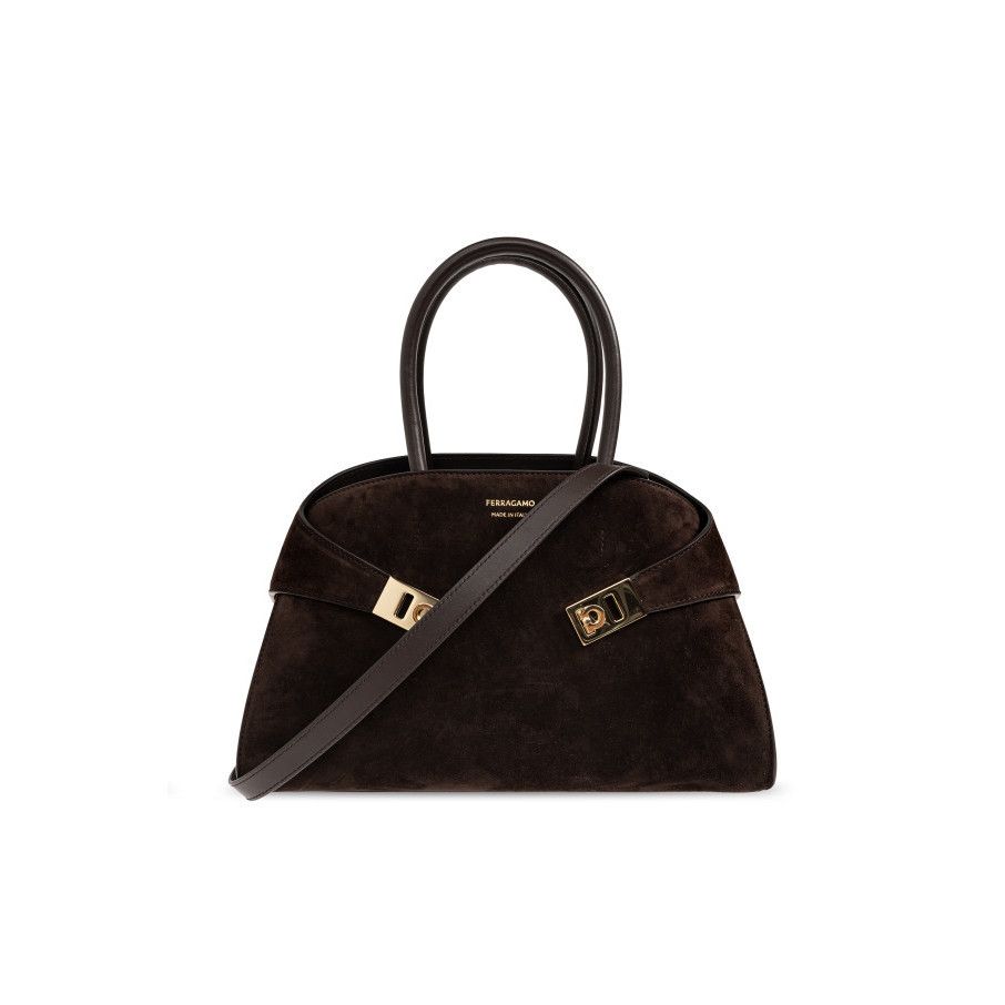 Salvatore Ferragamo FERRAGAMO Hug Suede Testa Di Moro Top Handle Bag New & Authe Size ONE SIZE - 1 Thumbnail